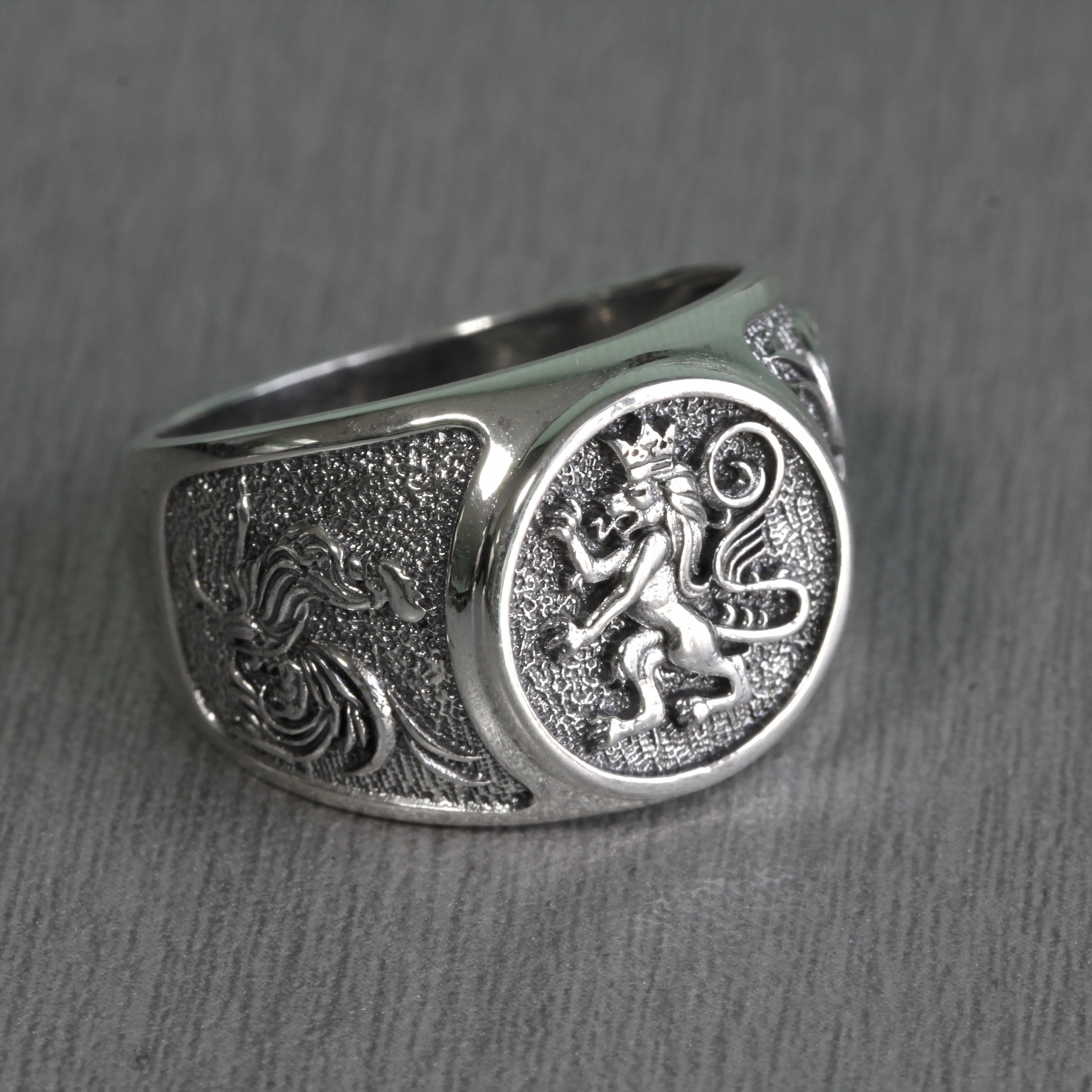 Lion and Roosters Coat of Arms Silver 925 Mens Ring Etsy