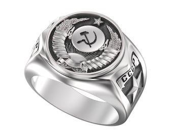 Emblème de l'URSS, emblème de l'Union soviétique, bague en argent sterling pour homme