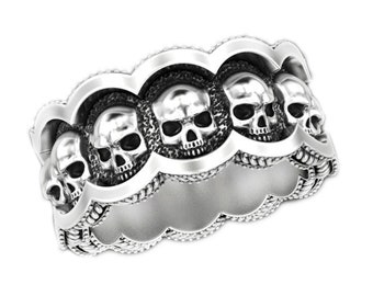 Gothic Skull Engagement Ring, Dark Sterling Silver, Pinky Ring, Skeleton Ring, Memento Mori Ring, Santa Muerte