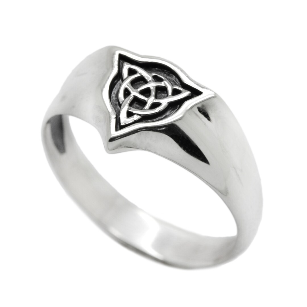 Triangle Men Rings Triquetre Slavic Celtic Triangle Mens Signet Ring - 925 Sterling Silver ...