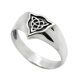 Triquetre Slavic Celtic Triangle Mens Signet Ring - 925 Sterling Silver Ring