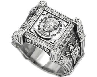 Gaius Julius Caesar, Roman Emperor Ring, Mens Signet Ring, Sterling Silver Ring