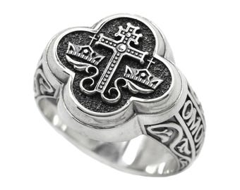 Ancient Blessing Orthodox Byzantine Mens Signet Ring Sterling Silver 925