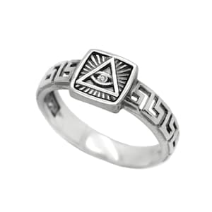 All Seeing Eye Providence Masonic Freemasonry Men&#39;s Ring Silver 925