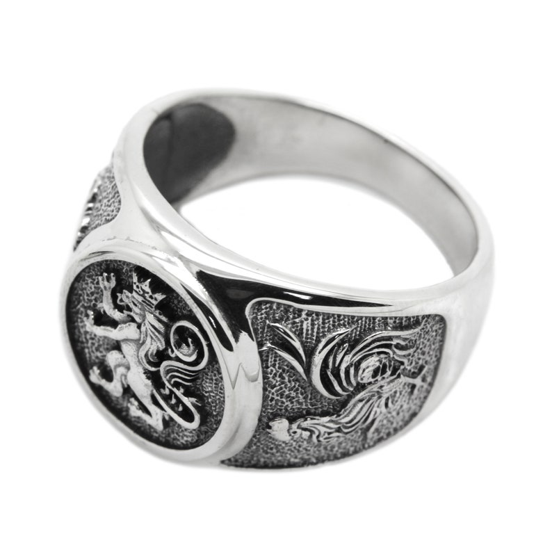 Lion and Roosters Coat of Arms Signet Silver 925 Mens Ring - Etsy