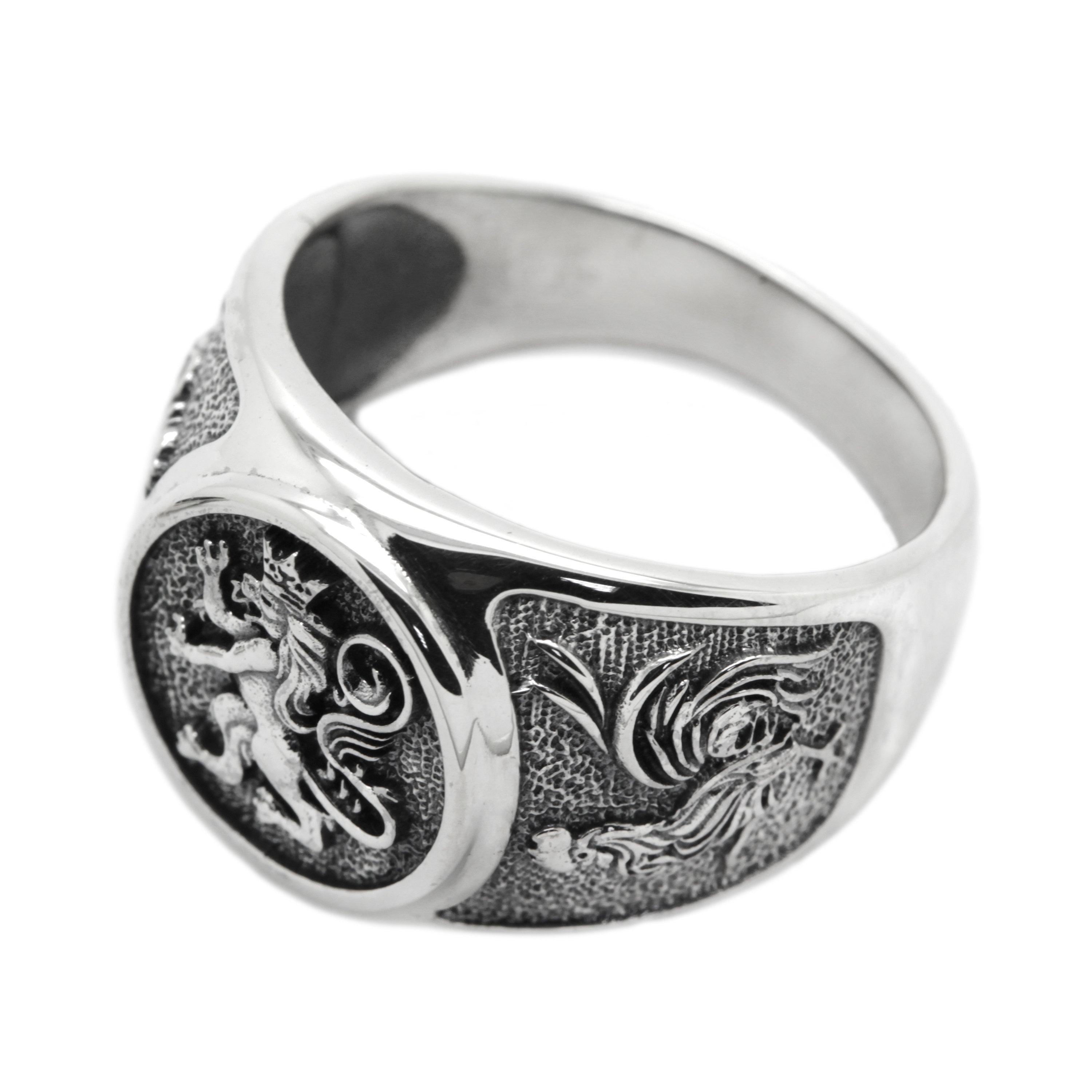 Lion and Roosters Coat of Arms Silver 925 Mens Ring Etsy