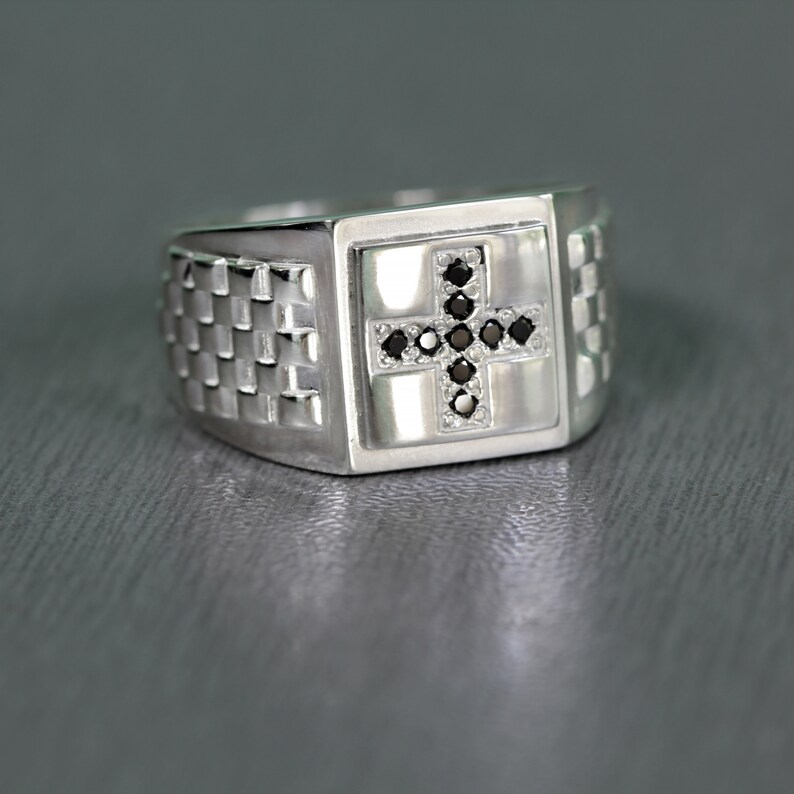 Black Zircons Cross Men's Ring Sterling Silver 925 Etsy