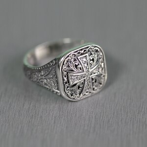 Orthodox Christian men's signet ring available in sterling silver or with a gold cross on top. Antique religious jewelry with engraved inner band. A symbolic gift for men of faith, ideal for baptism, wedding, or spiritual milestones. Inspired by Orthodox and Catholic traditions with personalized engraving options.