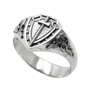 Bouclier et épée pour homme - Bague en argent sterling - Bague auriculaire pour homme