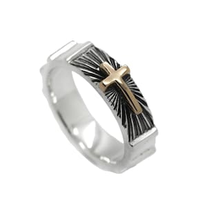Religious Mens Signet Ring – Christian Jewelry for Men – Sterling Silver or Gold Cross Ring – Personalized Wedding or Engagement Gift