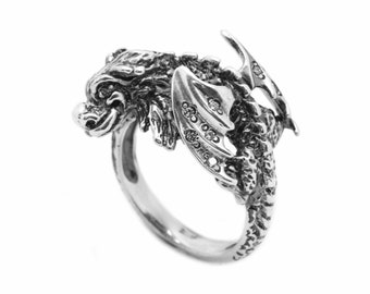 Falkor the Luck Dragon Ring met zirkonen, zilver 925