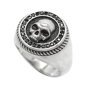 Skull Ring with Gemstones, Sterling Silver 925