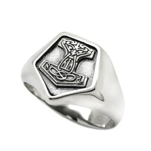 Mjolnir Viking Mens Signet Ring • Norse Pagan Jewelry • Celtic Sterling Silver Mens Pinky Ring