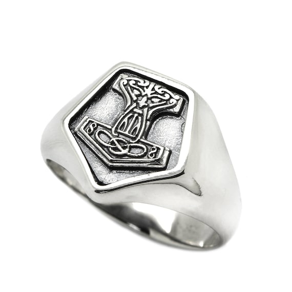Mjolnir Viking Mens Signet Ring • Norse Pagan Jewelry • Celtic Sterling Silver Mens Pinky Ring