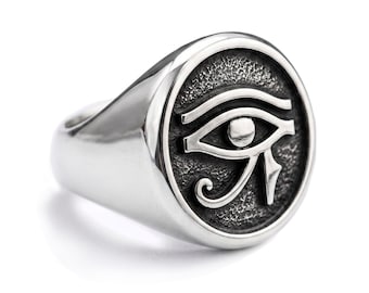 Anillo de sello de plata esterlina con el Ojo de Horus