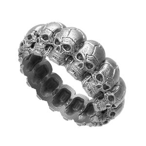 Full Skull Band Ring – Sterling Silver Gothic Biker Ring for Men, Skeleton Head Band, Heavy Metal Ring, Alternative Jewelry Mens Ring