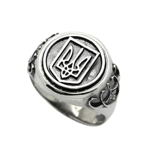 Ukraine Tryzub Coat of Arms Ring for Men - Sterling Silver Symbol of Heritage, Handmade Ukrainian Jewelry