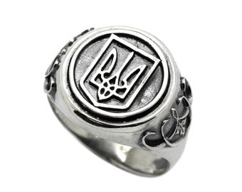 Ukraine Tryzub Coat of Arms Ring for Men - Sterling Silver Symbol of Heritage, Handmade Ukrainian Jewelry