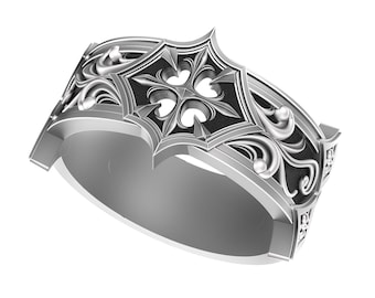 Anillo de boda vikingo gótico para hombre • Banda de plata esterlina oxidada • Anillo de compromiso de caballero medieval