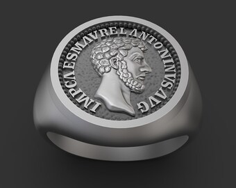 Marcus Aurelius Stoic Theological Ring, Christian Ring, Sterling Silver  Round Top Signet