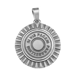 Colgante &quot;Para Bellum&quot; – Collar de plata con frase en latín para hombre, amuleto &quot;Si Vis Pacem&quot;, colgante de bala grabada, regalo para su esposo