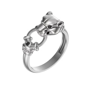 Panther Ring for Women • Sterling Silver Black Zirconia Panther Head • Animal Jewelry • Statement Ring • Gift for Her • Wild Cat Silver Ring