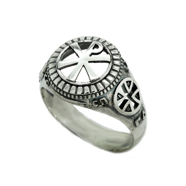 Chi Rho Symbol Jesus Christ Men Ring Silver 925