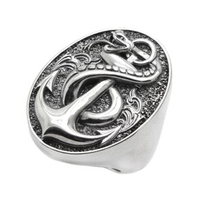 Chunky Schlange Anker Ring, Seeanker und Schlange Herrenring, Sterling Silber Herren Siegelring