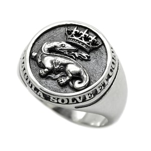 Salamander Breath Fire with Crown, Solve et Coagula, Alchemy Ring Occult Ring Mens Sterling Silver Signet