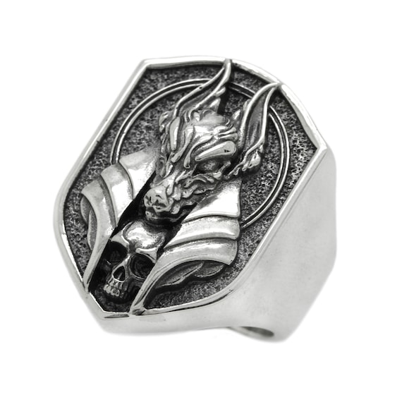 Anubis Egypt of God A Huge Man Sterling Silver Ring Signet Etsy