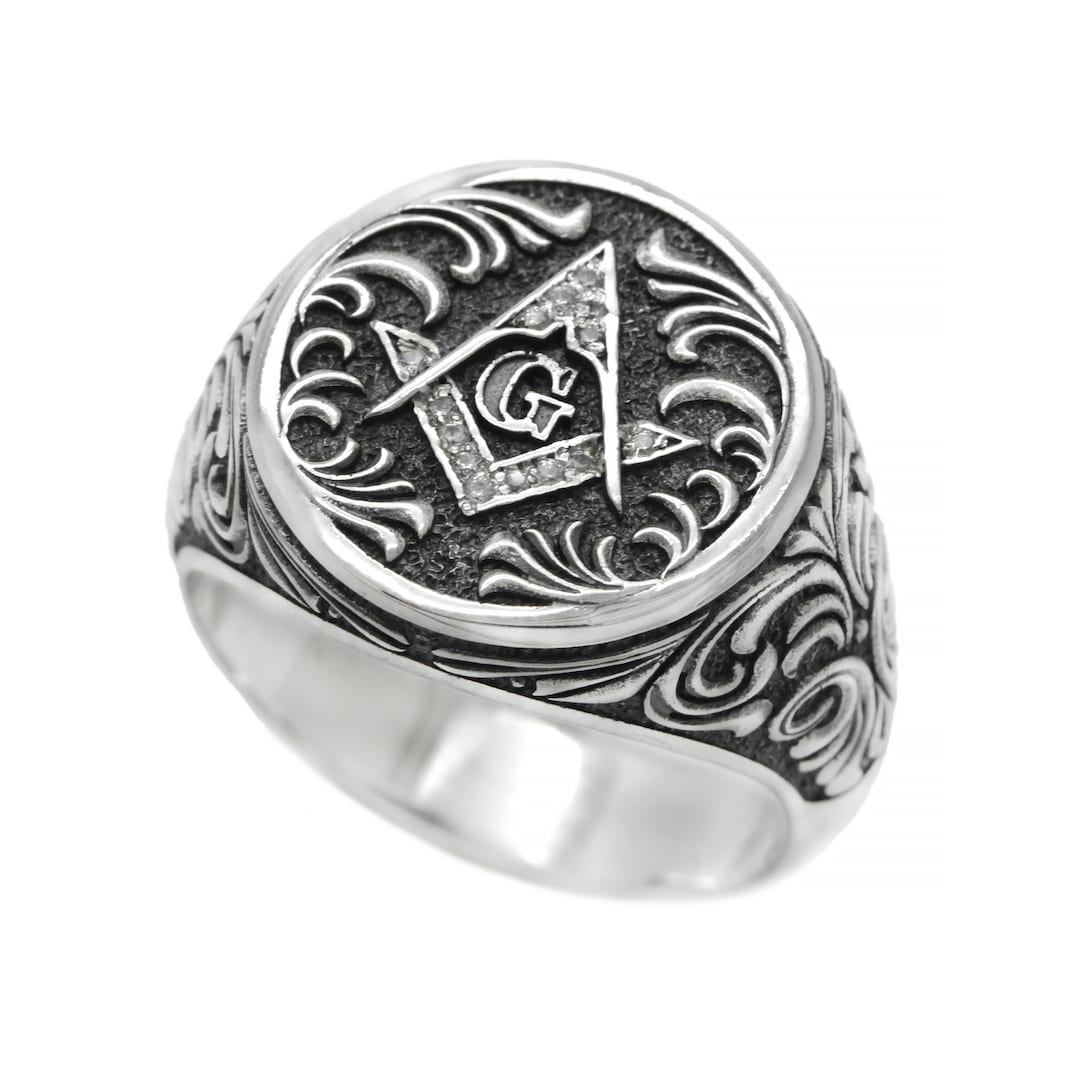 Elegant Masonic Ring Square and Compass Mens Sterling Silver - Etsy