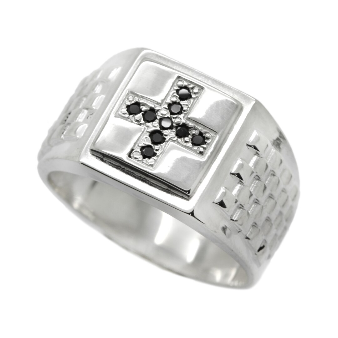 ■ENGBROX■ silver925 cross grain ring EBRG25003SV Large Iron Cross Ring .925 Sterling Silver With a Black