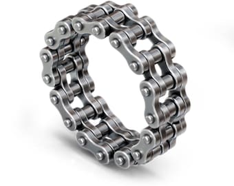Anillo de cadena de motocicleta: banda de motociclista artesanal de plata de ley 925 maciza