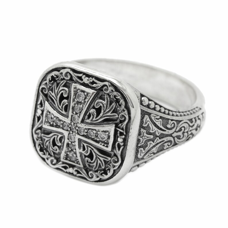 Byzantine Medieval Gold Cross Mens Ring With Pattern Sterling - Etsy