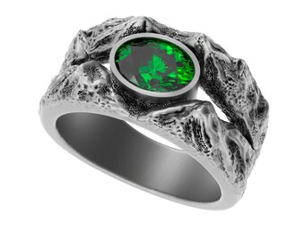 Anillo de montaña con topacio verde: joyería natural de plata de ley oxidada