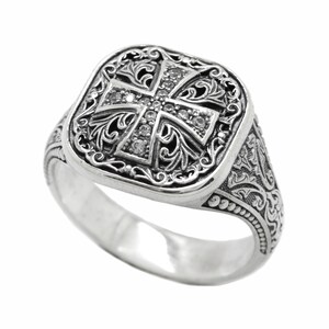 Orthodox Christian men's signet ring available in sterling silver or with a gold cross on top. Antique religious jewelry with engraved inner band. A symbolic gift for men of faith, ideal for baptism, wedding, or spiritual milestones. Inspired by Orthodox and Catholic traditions with personalized engraving options.