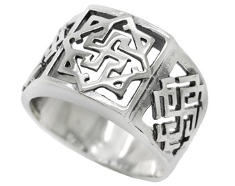 Valkyrie Symbol Ethnic Mens Signet Sterling Silver Ring