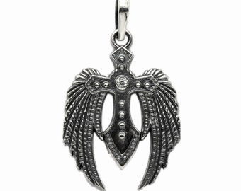 Ciondolo a forma di croce con ali d'angelo - Collana unisex con amuleto gotico, gioiello spirituale cristiano, protezione curativa, regalo per motociclisti punk rock