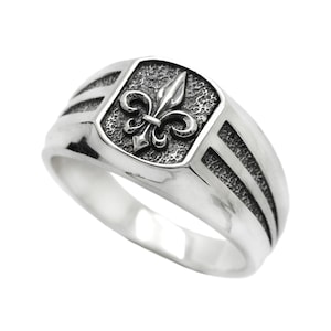 Heraldische lelie fleur-de-lis sterlingzilveren herenzegelring