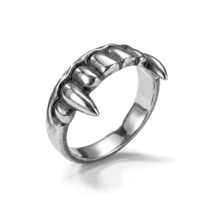 Gothic Vampire Fangs Sterling Silver Ring