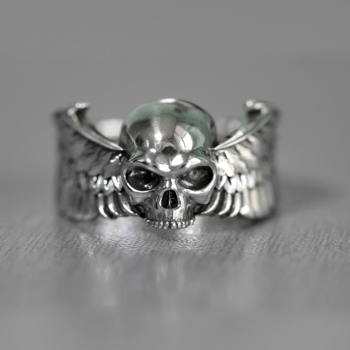 Skull and Wings Ring Sterling Silver 925 Etsy