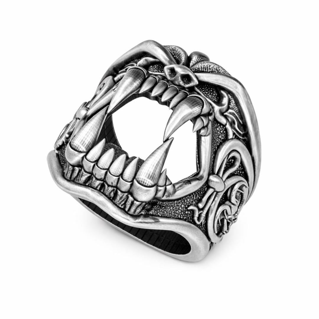 Vampire Rings Men Dracula Gothic Vampire Fang Ring – Goth Sterling Silver Mens Signet ...
