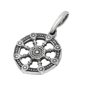 Dharma Wheel Pendant - Buddhist Amulet Dharmachakra, Buddha Necklace Pendant, Buddhist Totem Jewelry, Indian Spiritual Gift for Her