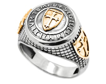 The Seal of Soldiers of Temple Ring Silver 925 and Gold 14K