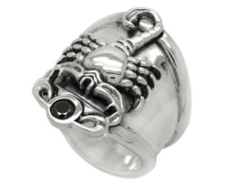Scorpio Constellation Zodiac Unisex Ring with Black Zircon Sterling Silver 925