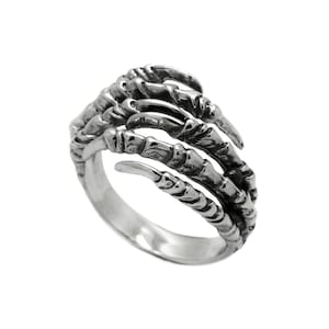 Adjustable Gothic Claw Crow Ring • Blackened Silver Raven Talon Ring for Women • Gothic Statement Jewelry