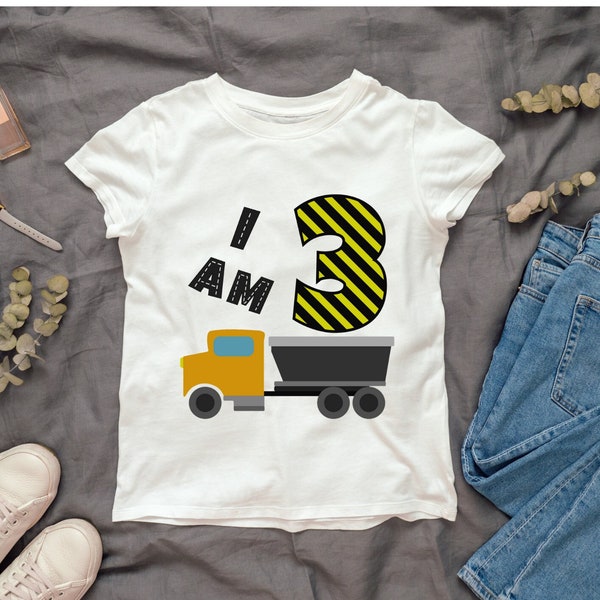 Printable transfer, I am 3 truck design transfer for t-shirt, bag etc, digital download, print on transfer paper