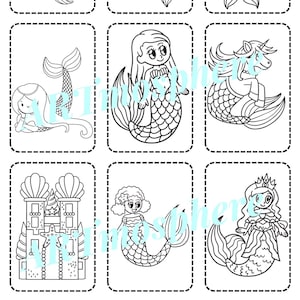 Cartas de jogo de sereia para imprimir, colorir, recortar e brincar, jogos de cartas infantis, pequeno presente para fãs de sereia, enchimento de meia, presente de caixa de correio