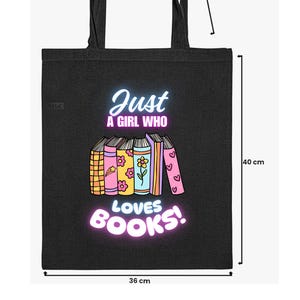 Book Lover Tote Bag, Just A Girl Who Loves Books, Gift For Her, Bookish Gift, Shopping Tote, Cute Tote For Her, Library Book Bag, Party Bag