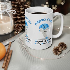 Chronic Pain Pup Mug, Fibromyalgia, Blue Fibro Pup, Chronic Pain Awareness Support Mug, Ceramic Coffee Cups, 11oz, 15oz